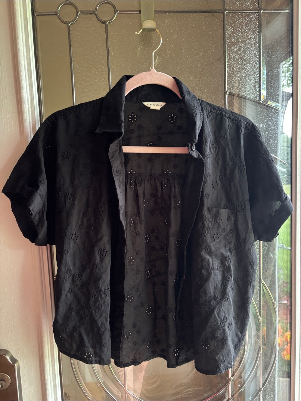 Aéropostale Black Eyelet Short Sleeve Blouse